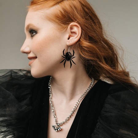 Acryl Earrings "Halloween" Spider, black color in silver-2