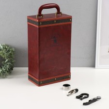 Casket wood, leatherette for 2 bottles 