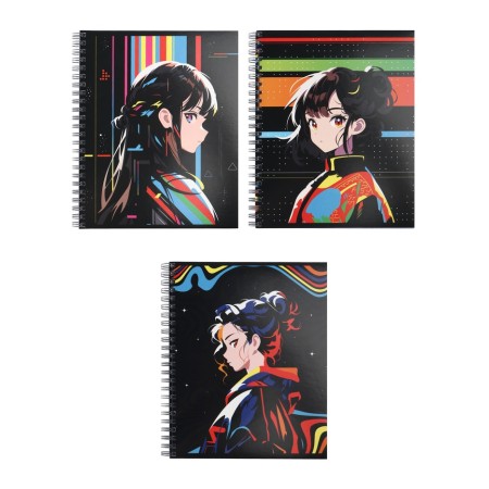 Notebook 96 liters on the crest of anime. Bright style, region charts, block offset mix