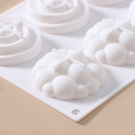 Form for mousse desserts and baking konfinetta "Karamella", silicone, 29.5 × 17.2 × 2.5 cm, 8 cells (d = 6.5 cm), white color-4