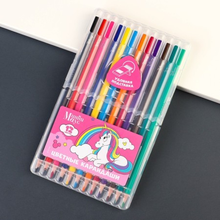 Colored pencils, 12 colors, trihedral, Minnie Mouse and Unicorn-5
