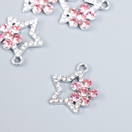 Decor for creativity metal, rhinestones "Star with a flower" silver 2x1.8 cm