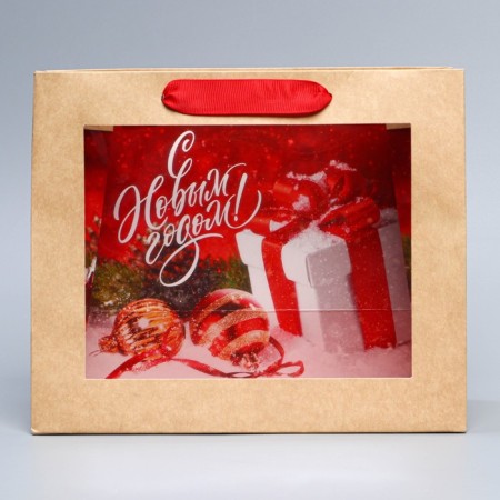 Craftsman package with a plastic window "New Year's Gift", 24 x 20 x 11cm, New Year-2