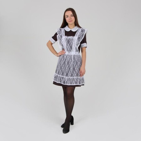 School apron, guipure, small flowers, p. 42-50, white color + set of balls 5 pcs.