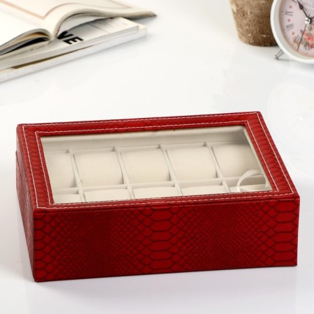 The casket to the leatherette to the clock 10 departments "burgundy python with veins" 7.5x25x20 cm-5