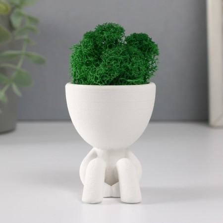 Kashpo concrete mini "Mr. Green in anticipation" with moss white 5.5x7x7 cm (moss green stabiliz)