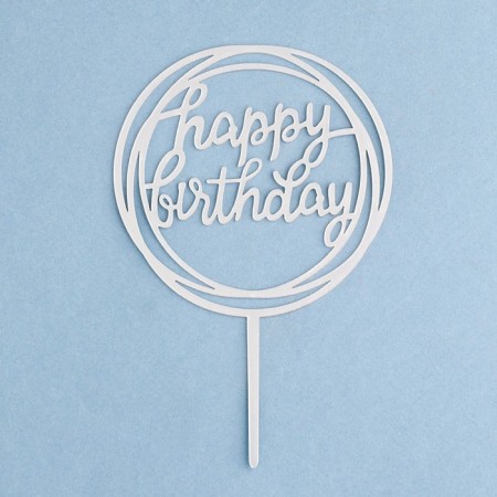 Topper "Happy Birthday", circle, silver, giving beautifully-2
