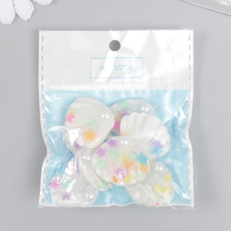 Decor for creativity plastic "Shell with stars" white 2.9x2.5 cm-3