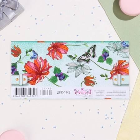 Money envelope "Universal" flowers on a green background, 8.3 x 16.5 cm-2