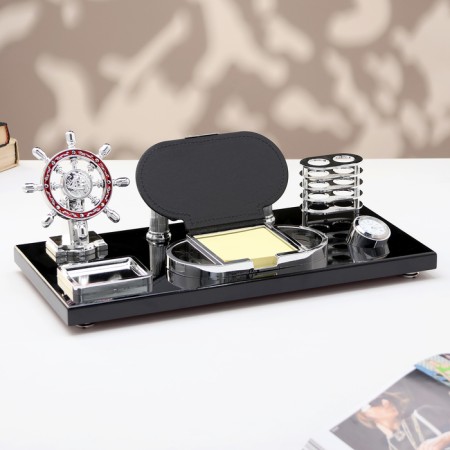 Set of desktop stationery 6B1 with a business card holder and hours, a black tree-1