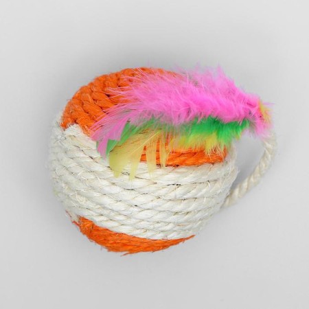 Sisali ball with feathers "Loretta", 6.5 cm, mix of flowers-5