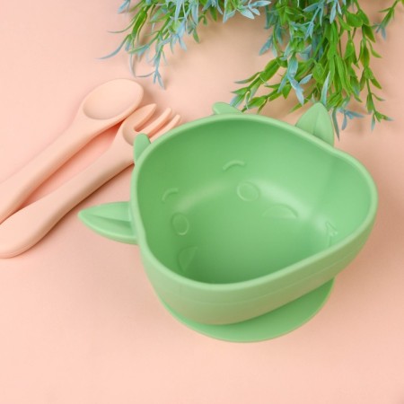 Baby plate on a suction cup, silicone, turquoise color, rr: 12x15x5.5 cm-2