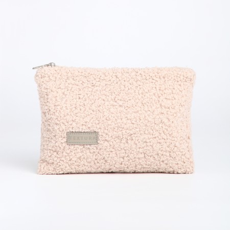 Cosmetic bag with lightning, textura, beige color-1