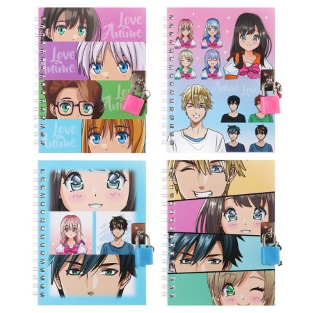 Notepad 48 sheets in a cage (11 x 15 cm) Mazari "Anime", with a lock, 70 g/m2, 4 design mix