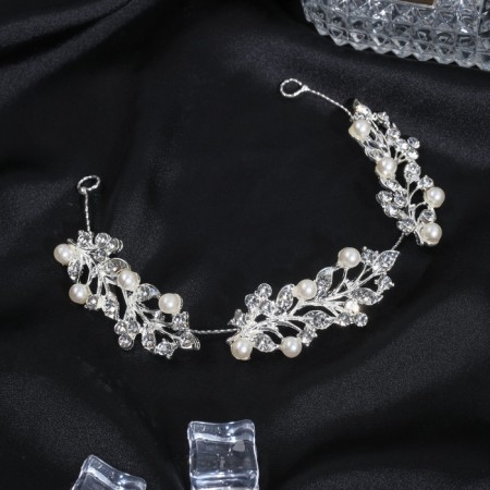 Hair accessory "Nikki" twigs with beads, 17 cm, silver-1