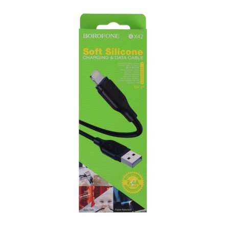 Cable Borofone BX42, Lightning - USB, 2.4 A, 1 m, TPE braid, black-7