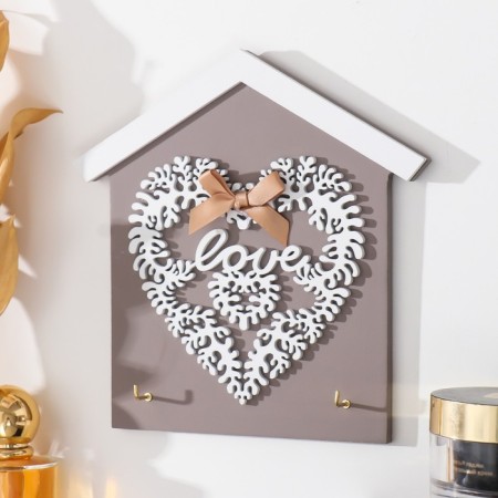 Hooks decorative wood "heart from leaves. House" 16.5x0.8x16.8 cm-1
