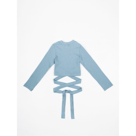 TOP for a girl with long sleeves on Generation ties, height 128 cm, blue color-8