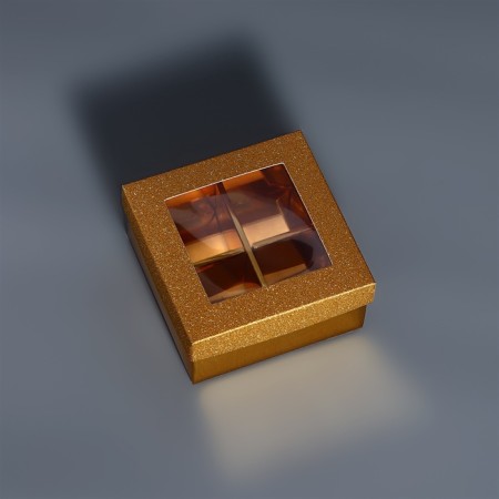 Box for 4 sweets gold glitter, 8.5 x 8.5 x 4 cm. Confectionery packaging