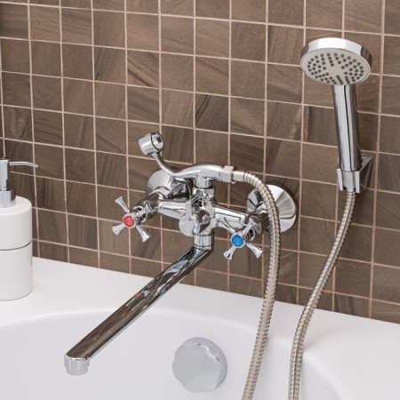Bath mixer "RMS" SL65-140, pour 300 mm, shower set, zinc, chrome-1