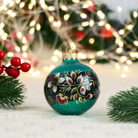 Christmas ball D-8 cm "painted leaves" manual painting