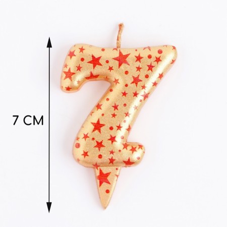 Candle in the Sanata cake, number "7", gold with red stars, 5.5 cm-2