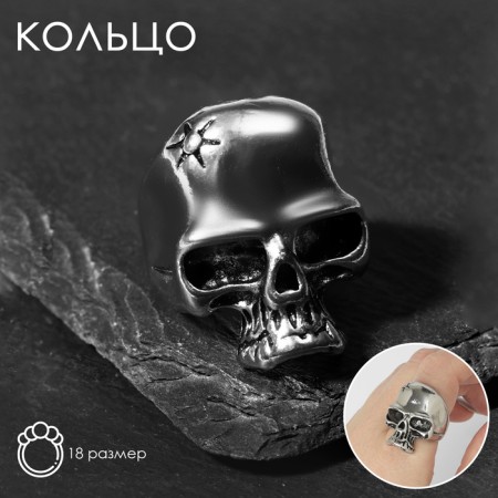 Ring "Right" Skull with the Sun, Color Black Silver, 18 size