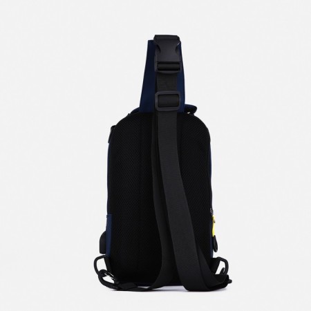 Male sling bag from textiles, with USB, blue color-2