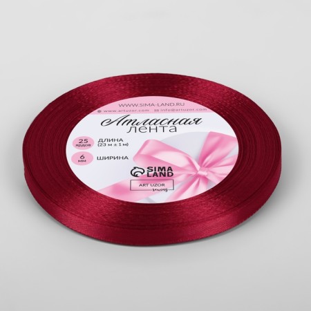 Satin tape, 6 mm × 23 ± 1 m, deep red color No. 33-1