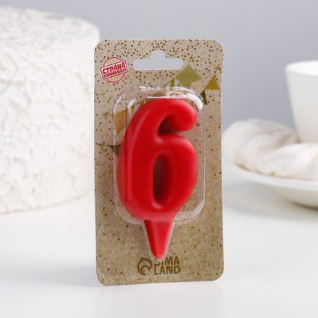 Candle for the cake the number "Oval" "6", red, 5.5 cm-1