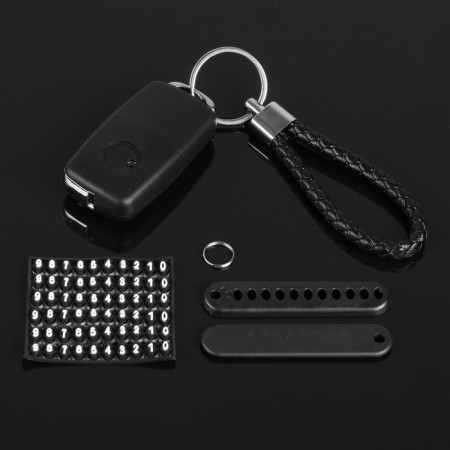 Key keychain, loop with a mobile phone number, black-1