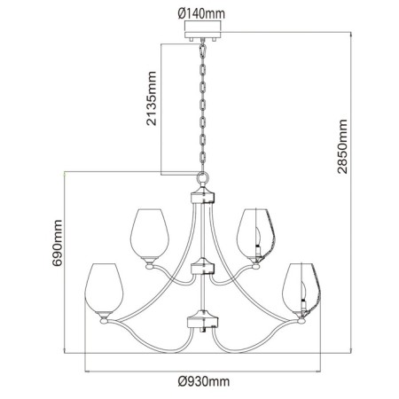 Palermo chandelier, size 93x285x93 cm, 720W 12XE27 IP 20-5