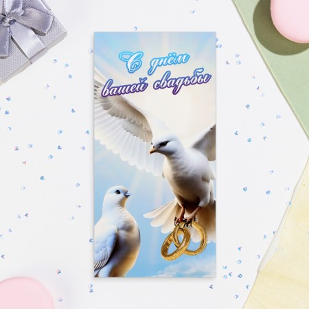 Money envelope "Happy Your Wedding Day!" glitter, pigeons, 17x8.5 cm-1