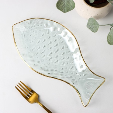 Glass serving dish "Fish", 13 × 24 cm, with a golden border