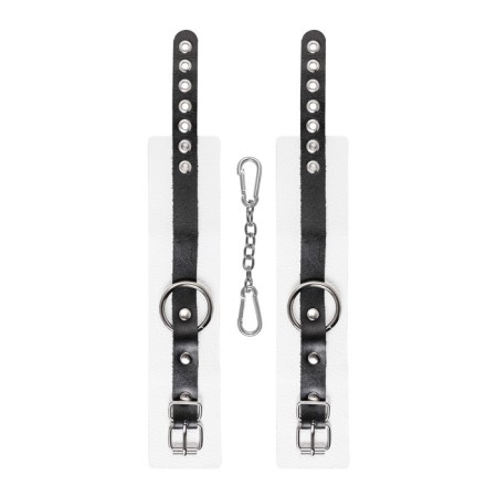 The shackles of Pecado BDSM, soft, with one strap, with grirts, genuine leather, white-black-4