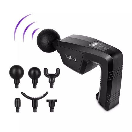 Body massage KitFort KT-2976, electric, percussion, 24 watts, 6 nozzles, black