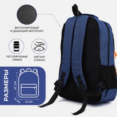 A backpack with a zipper, 2 external pockets, blue color-1