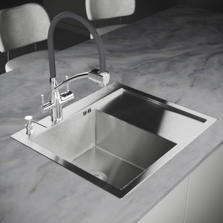 Kitchen sink "RMS" MRK-5851L, mortise, left, thickness 3.0 and 1 mm, dispenser, gray