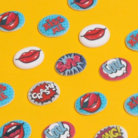 Sugar medallions Top Decor, Pop Art, 35 x 25 mm, set 63 pcs.