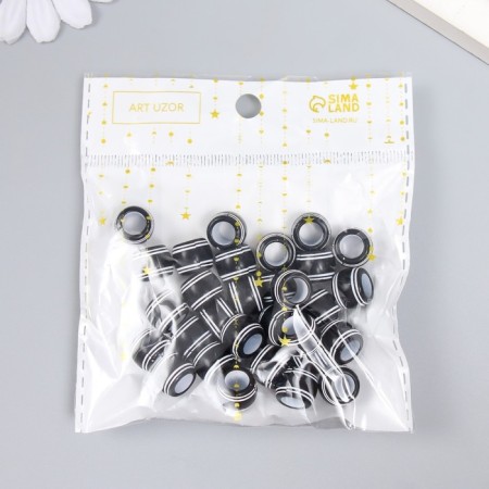 Beads for creativity plastic "Black barrels. White strips" set of 20 g 1.2x1.2x0.9 cm-2