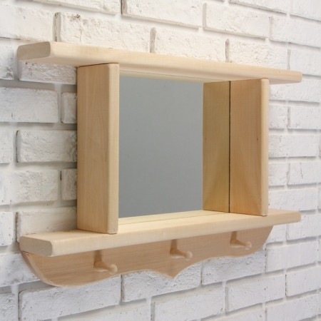 Carved mirror with 2 shelves and 3 hooks, 70 × 45 × 10 cm-2