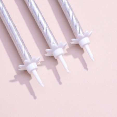 Candles for the cake "Classic" with a stand, 13 cm, 6 pcs, silver-3