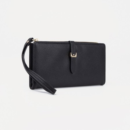 Women's wallet on the button, black color