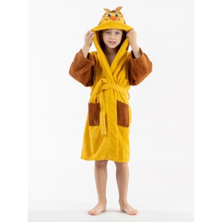 Terry robe for a boy, height 110-116 cm, yellow color
