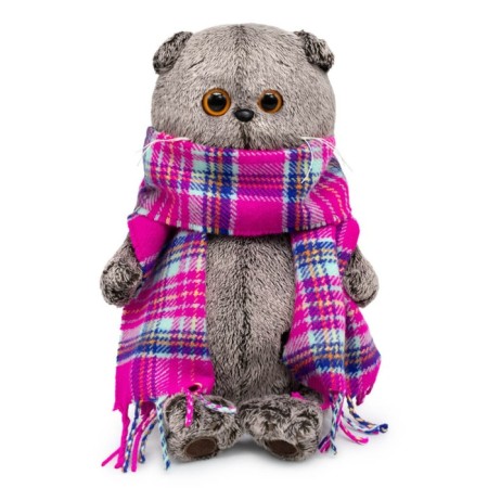Soft toy "Basik", in a bright pink scarf, 22 cm