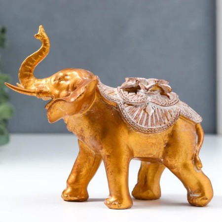 Polystone souvenir "African elephant with a flower on a blanket" under a bronze of 12.5x7x14 cm-1