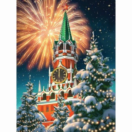 New Year's picture on numbers on canvas with the subframe "New Year! Fireworks ", 40 x 30 cm-1