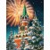 New Year's picture on numbers on canvas with the subframe "New Year! Fireworks ", 40 x 30 cm
