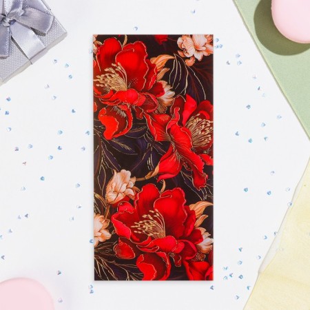 Money envelope "Flowers" Cutting, embossing, red flowers-2
