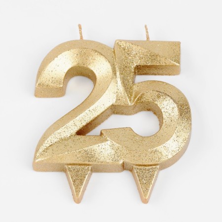 Candle for cake jubilee "line", number 25, gold shine, 8cm-2